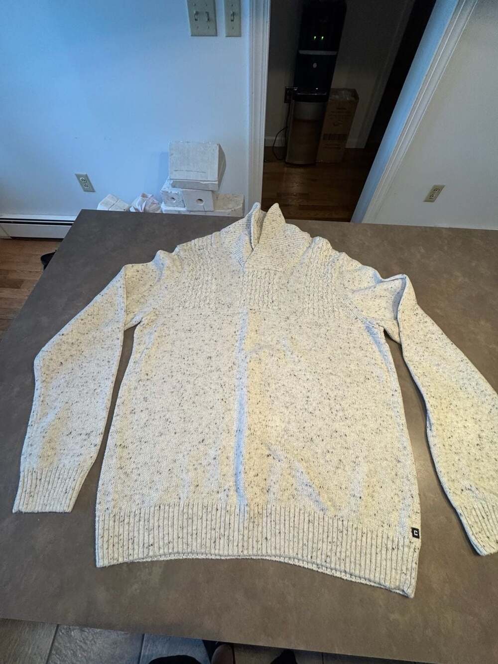 Chaps Men's Speckled Shawl Collar Pullover Sweater XXL Off White